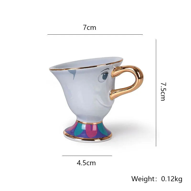 Disney Anime Peripheral Beauty and the Beast Mrs. Potts and Chip Tea Set Cute Cartoon Teapot and Mug