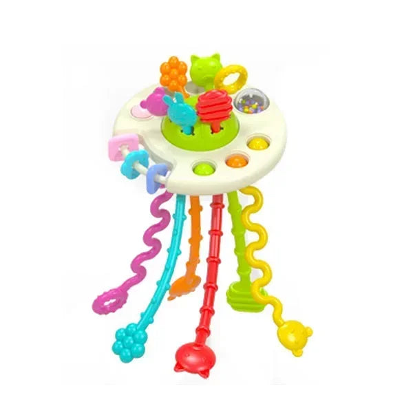 Cartoon Duck Astronaut Pull String Toy – Montessori Activity for Development, Silicone Teething and Sensory Grip Training Educational Toy