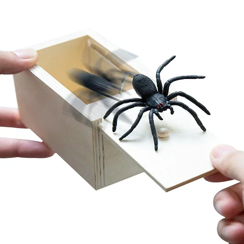Handmade Wooden Spider Scare Box Prank Toy (2.4 x 3.5 x 2.5 in) - Pop-Out Surprise Trick for Parties & Halloween