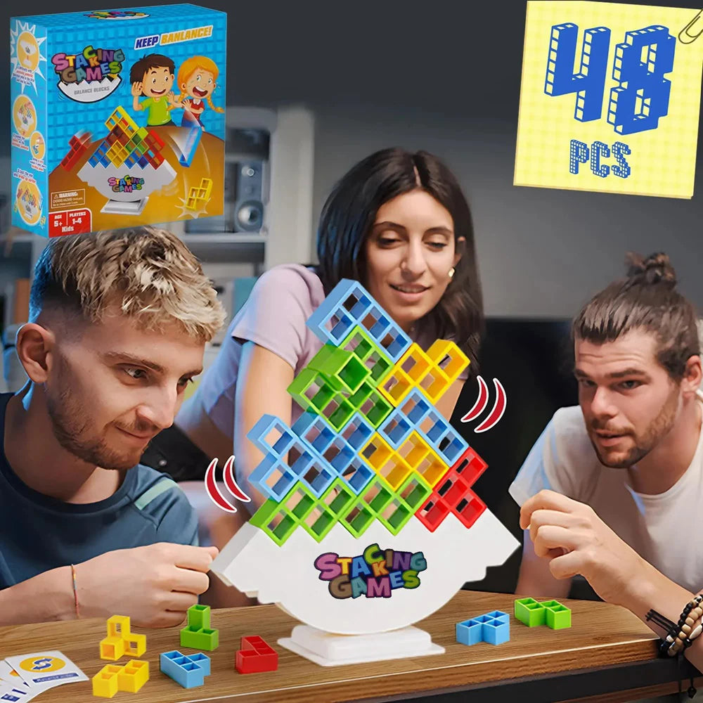 Building Block Brick Toy – Balance Stacked Tetra Tower Game, Russian Swing High Blocks, Desktop Toy for Kids