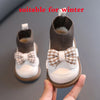 Winter Infant Girl Sock Boots Chunky Bow Knitted Casual Toddler Girl Patent Leather Shoes