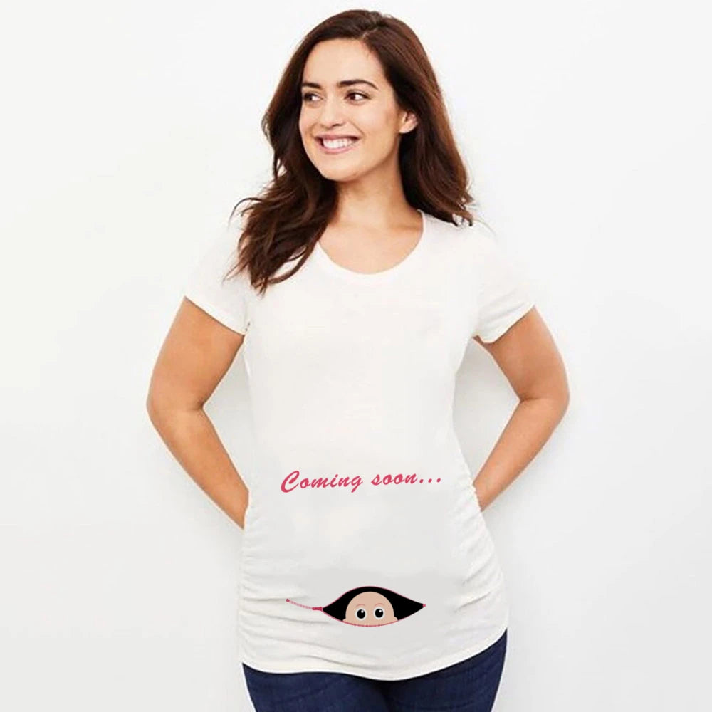 Maternity Shirt Pregnancy Announcement Tee - Summer Casual Mama Blouse, Basic Pregnancy Clothes for Expecting Moms