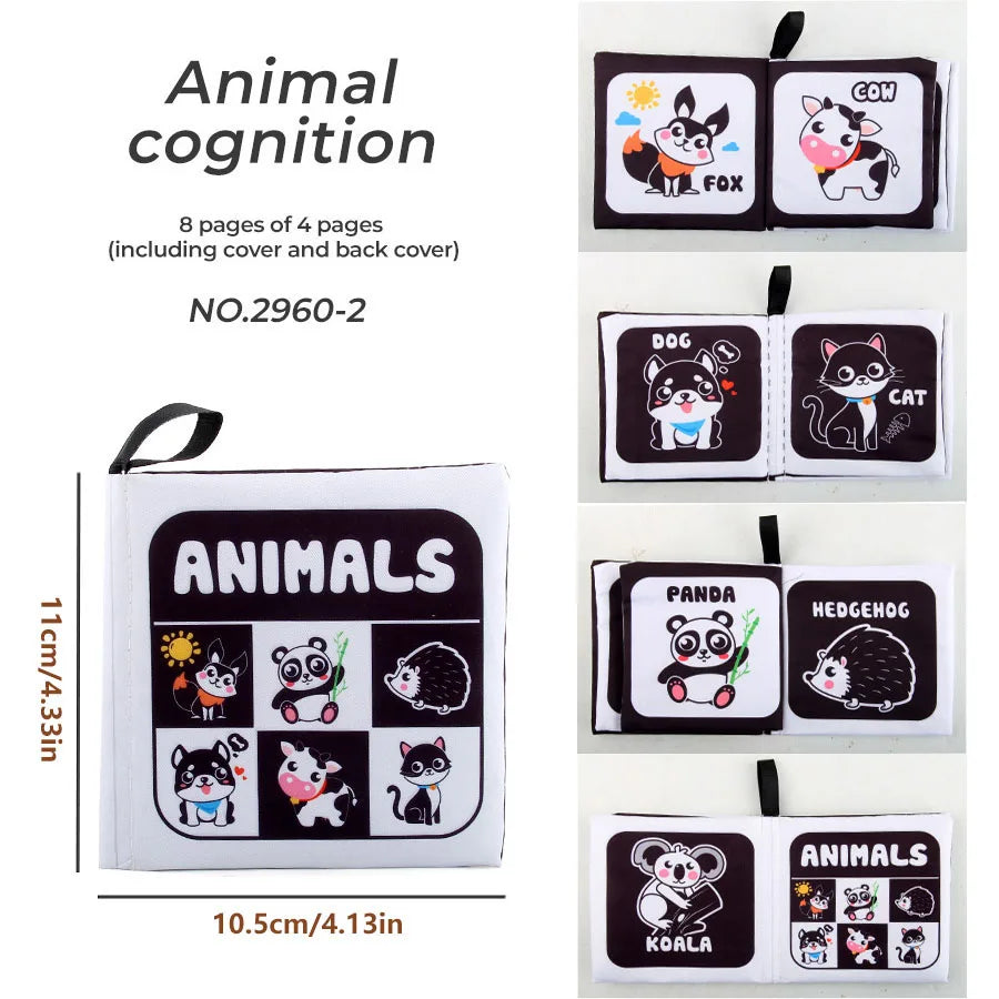 4 Pages Enlightenment Early Learning Books - Black and White Cloth Book for Kids, Montessori Educational Toys