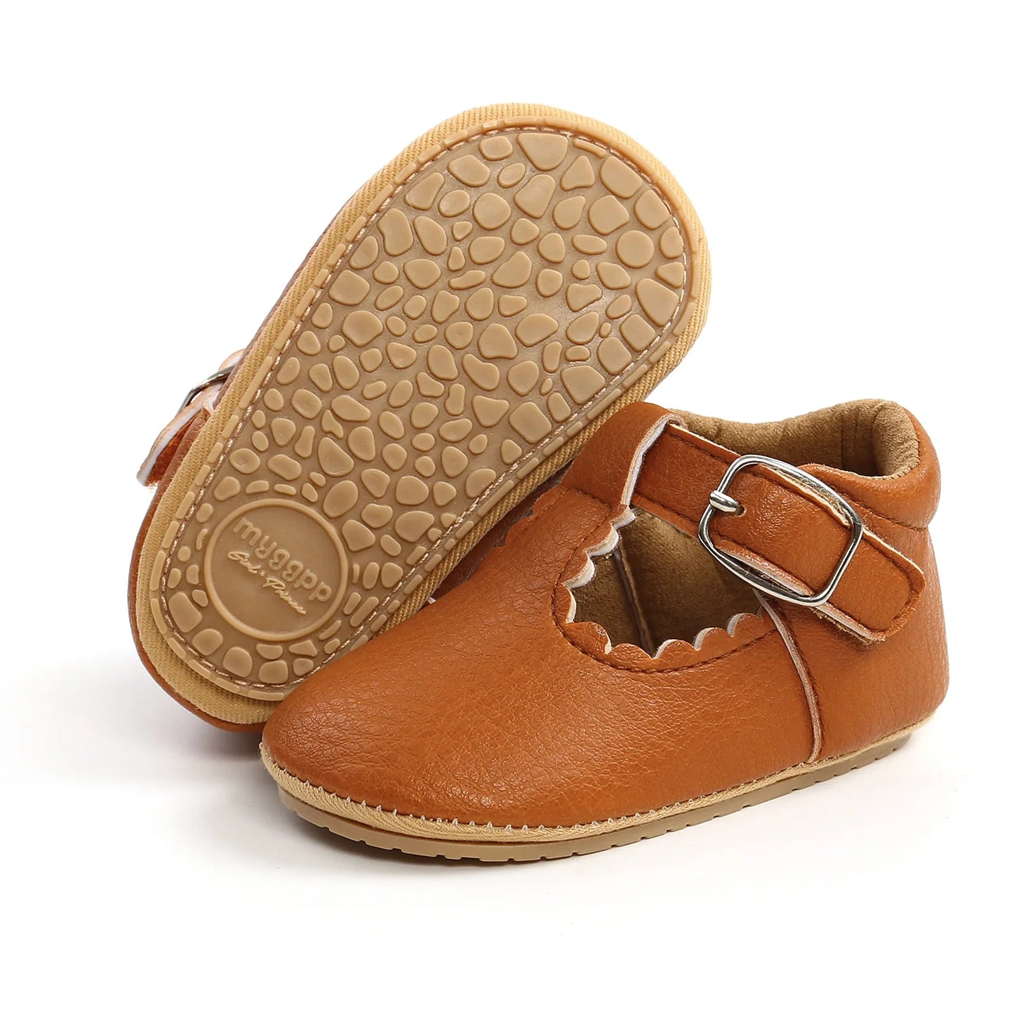 KIDSUN Newborn Baby Shoes – Stripe PU Leather for Boys & Girls, Anti-Slip Rubber Sole First Walkers, Infant Moccasins