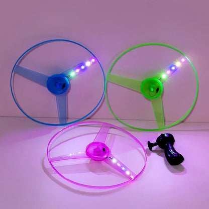 Glowing UFO Flying Saucer Toy with 5 LEDs — Pull-String Flying Disc for Kids & Outdoor Glow Parties