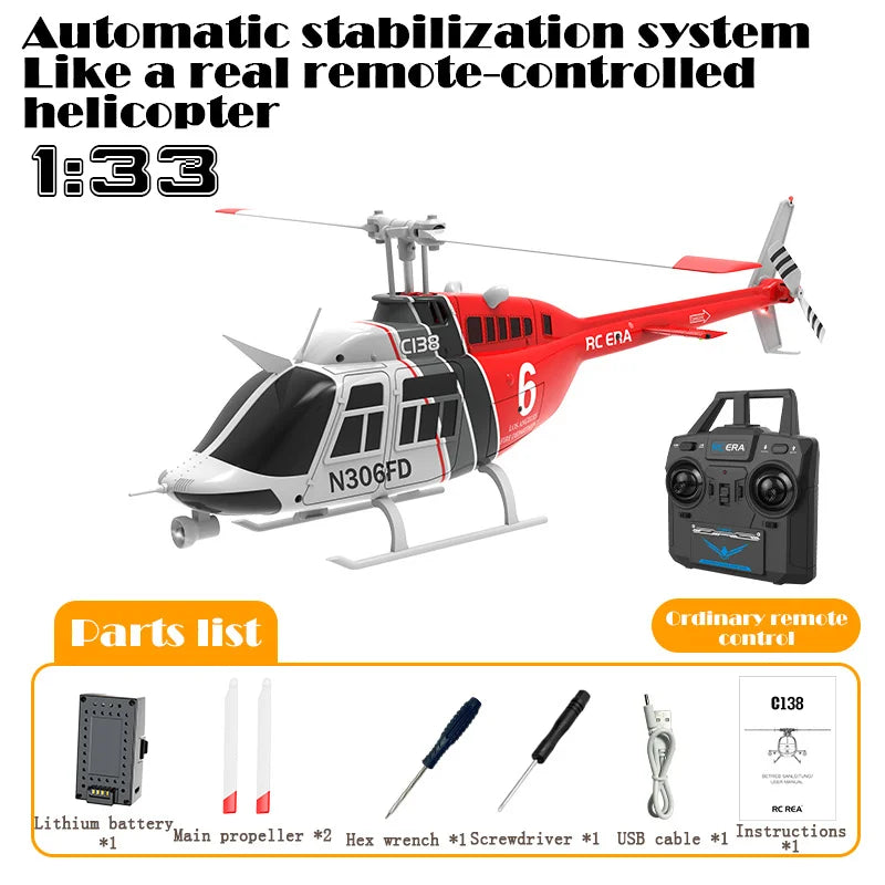 RC ERA C138 Bell 206 Helicopter – 1:36 Scale Remote Control with Altitude Hold and 6-Axis Gyro