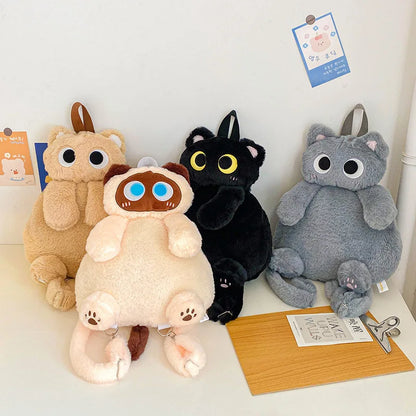 Kids Kawaii Plush Big Eyes Cat Backpack – Large Capacity Soft Stuffed Animal School Shoulder Bag for Boys and Girls