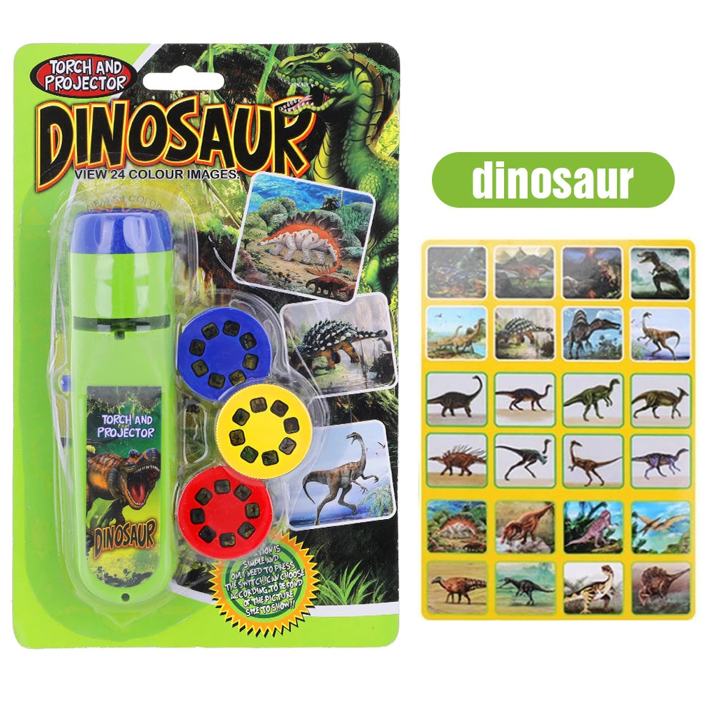 Dinosaur Projection Flashlight for Kids — Cartoon Bedtime Projector Toy with 3 Slides, Educational Night Light