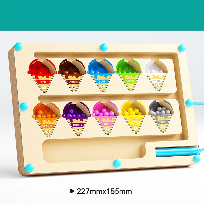 Montessori Magnetic Maze Color Sorting Game – Kids Fine Motor Training Toy with Pen-Controlled Moving Beads, Sensory and Educational Play