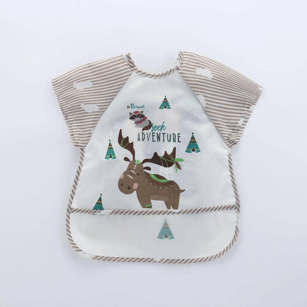 Waterproof Long-Sleeve Baby Bib – Cute Cartoon Apron with Pocket for Self-Feeding (0-3Y) - Kidzy Market