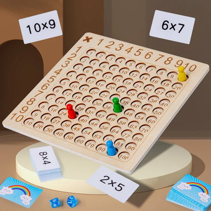 Wooden 99 Multiplication Board Game for Kids – Montessori Math Learning Toy, 100 Grid Counting Board