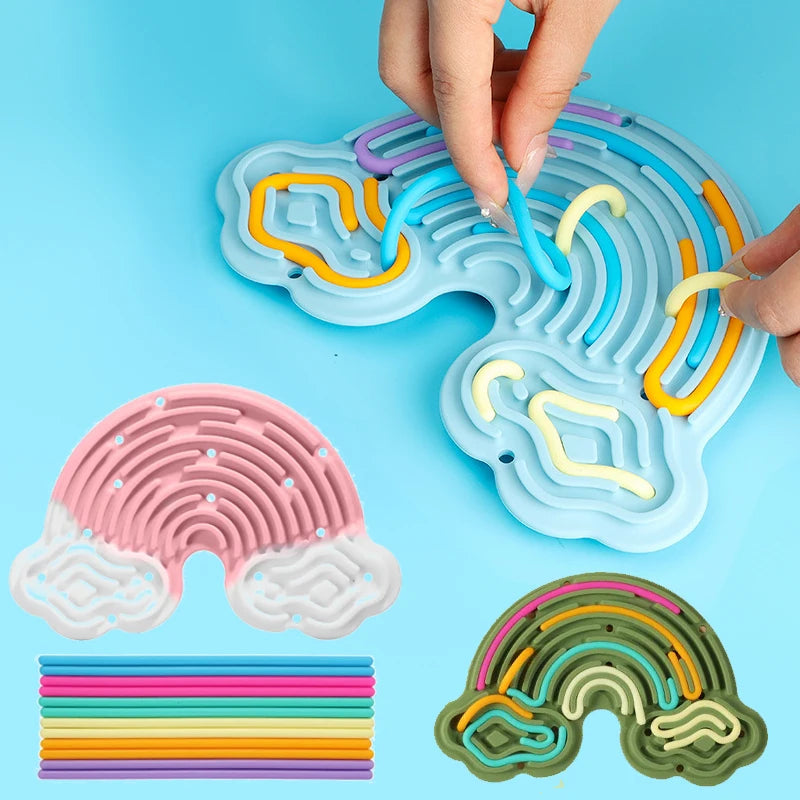 Creative Rainbow Clouds Silicone Sensory Activity Board – Double-Sided Busy Board for Color Training, Fine Motor Skills, and Fun Play