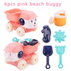Kids Beach Toy Set With Sand Wheel, Bucket, Shovel, Rake & Sailboat Molds — Summer Sandbox Play