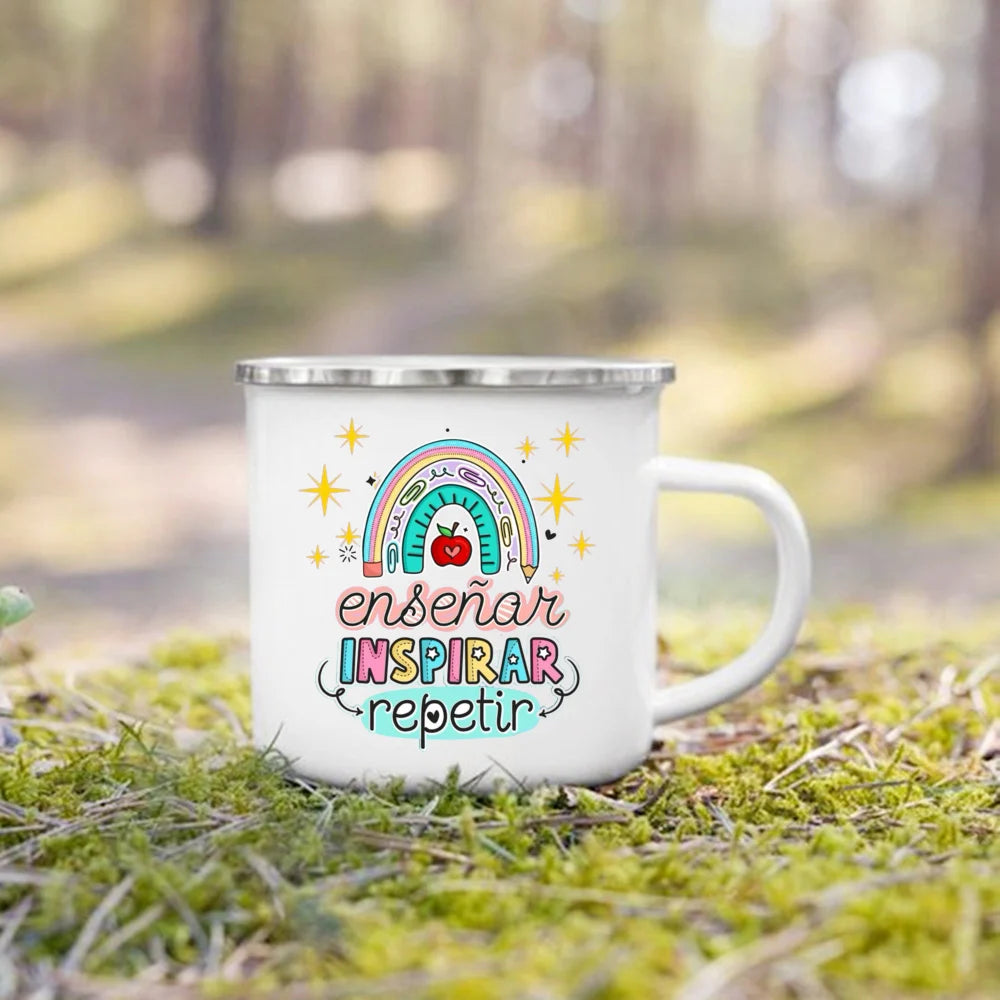 Thank You Teacher Enamel Coffee Mug – 'Without Teachers Like You' Printed Coffee Cup, 3.14 x 3.35 in (8 x 8.5 cm) Teacher Gift