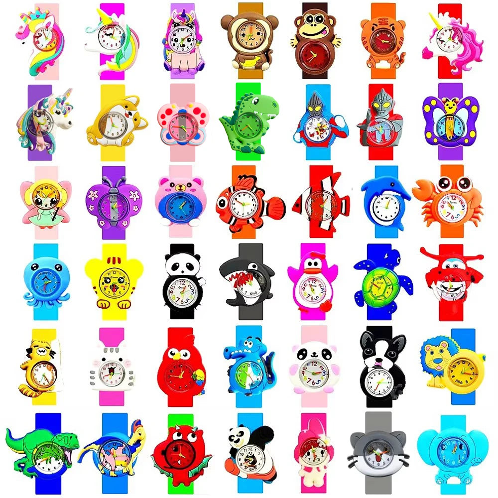 Children’s Cartoon Watch for Ages 2-14 Boys and Girls Soft Silicone Slap Bracelet Student Wristwatch