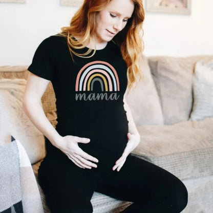 Nordic Rainbow Mama Printed Pregnancy T-Shirt | Maternity Short Sleeve Tee | Pregnancy Announcement Shirt for New Moms