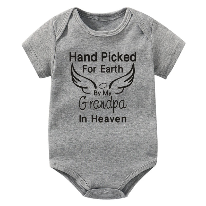 Hand Picked for Earth By My Grandpa/Grandma in Heaven Baby Bodysuit – Summer Short Sleeve Romper, Infant Jumpsuit, Baby Clothes