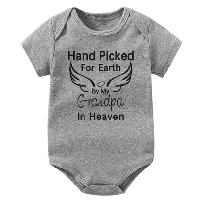 Hand Picked for Earth By My Grandpa/Grandma in Heaven Baby Bodysuit – Summer Short Sleeve Romper, Infant Jumpsuit, Baby Clothes