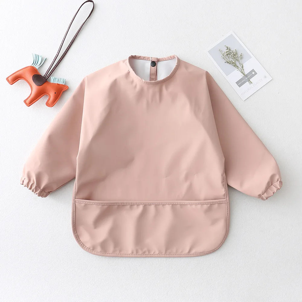 Baby Toddler Long Sleeve Waterproof Art Smock Feeding Bib with Pocket – Scarf Apron, Burp Cloth & Bandana Bib for Boys and Girls - Kidzy Market