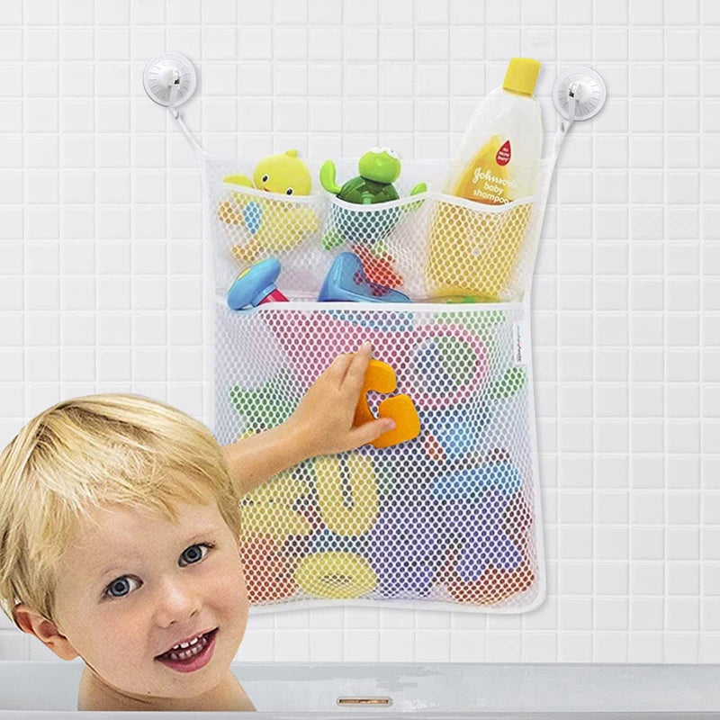 White Baby Bath Toy Storage Mesh Bag with Strong Suction Cups