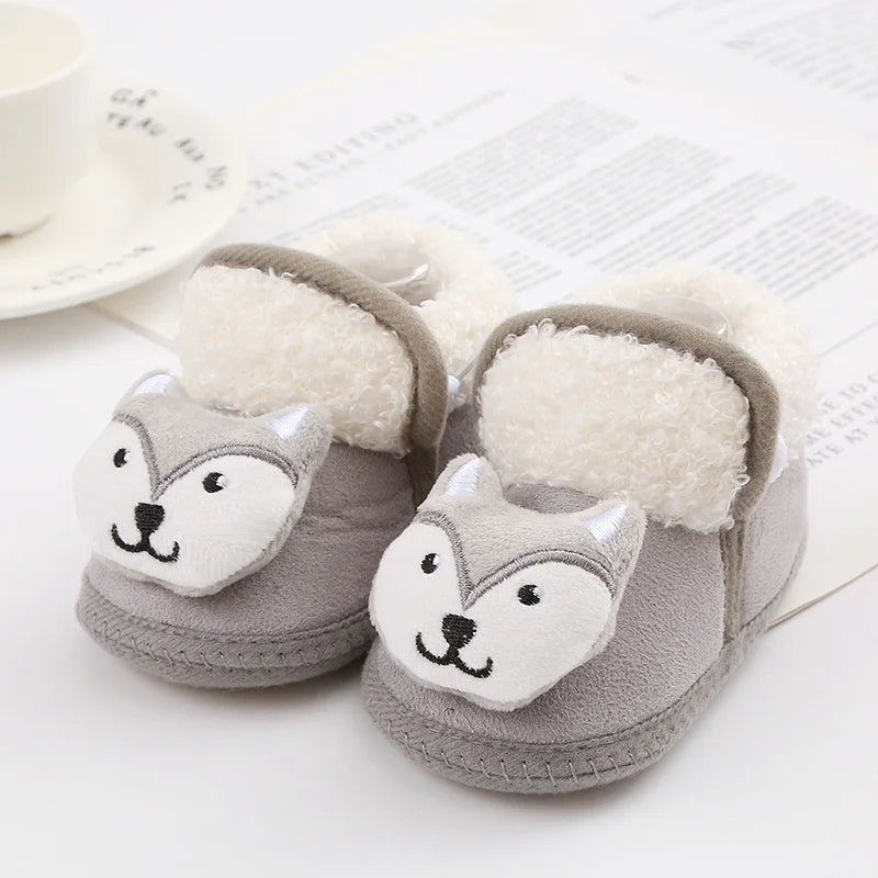 Winter Warm Newborn Baby Boy Girl Boots, Cute Bear Soft Toddler Shoes, First Walkers Anti-slip Booties, Infant Fur Snow Boots (0-18M)