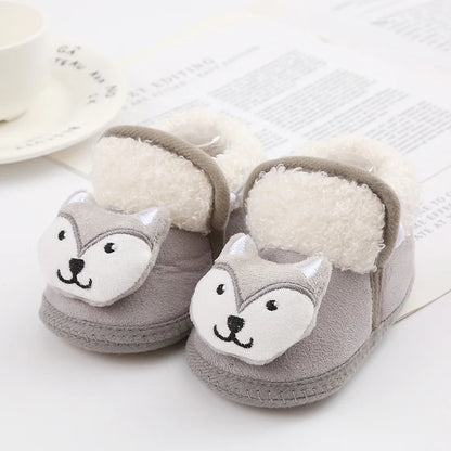 Winter Warm Newborn Baby Boy Girl Boots, Cute Bear Soft Toddler Shoes, First Walkers Anti-slip Booties, Infant Fur Snow Boots (0-18M)