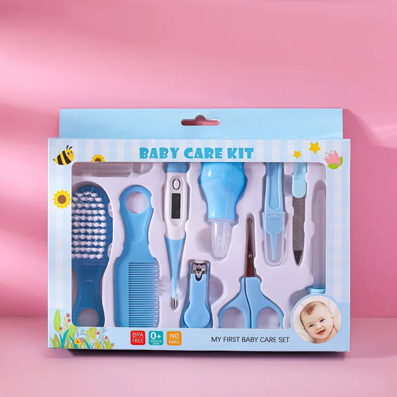 10PCS/Set Baby Health Care Kit - Kids Nail Clippers, Hair Grooming Brush, Thermometer, Teether, Toothbrush - Baby Essentials