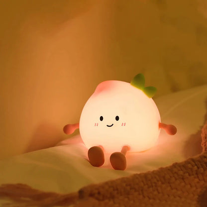 Cute Silicone Peach Night Light Rechargeable LED Nursery 7-Color Tap Control Bedside Lamp Christmas Gift