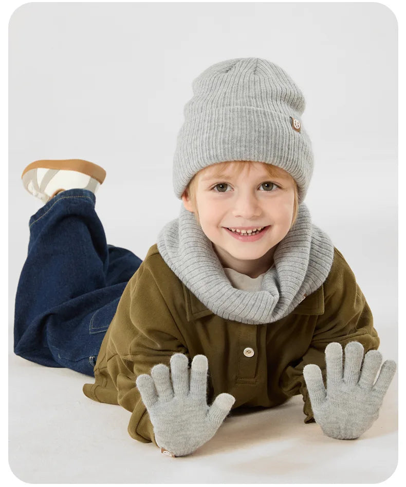 3-Piece Winter Set – Warm Knitted Hat, Gloves & Scarf for Boys & Girls, Plus Velvet Ear Protection Beanie for Kids