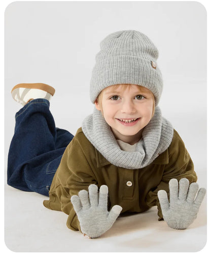 3-Piece Winter Set – Warm Knitted Hat, Gloves & Scarf for Boys & Girls, Plus Velvet Ear Protection Beanie for Kids