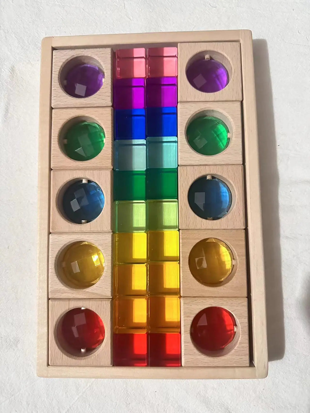 Wooden Montessori See-Through Blocks – Mixed Acrylic Gems Toy for Kids, Open Play Educational Toy