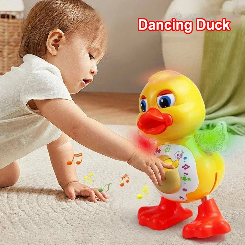 Electric Music Light Dancing Duck Toy with Blinking Eyes and Shaking Head, Educational Electronic Pet Gift for Children