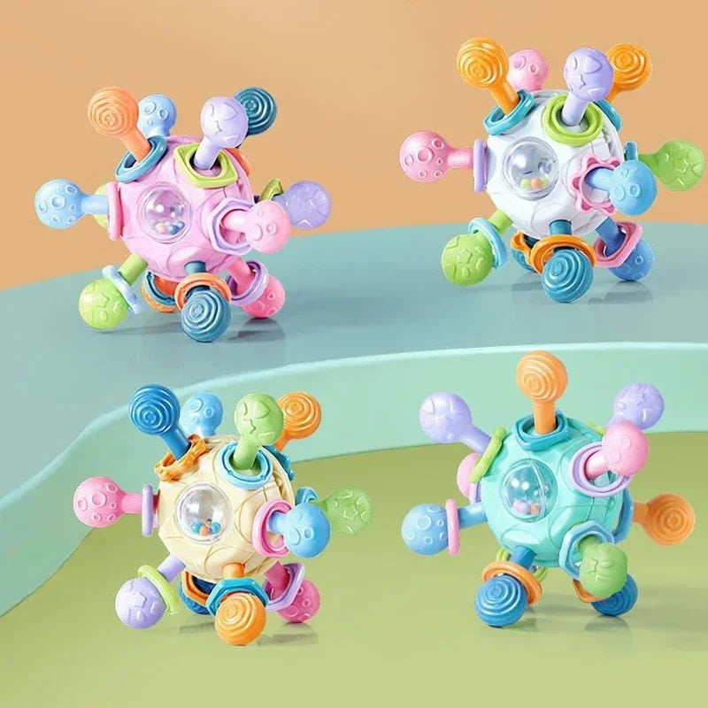 Baby Toys 0-12 Months – Rotating Silicone Rattle Ball for Grasping Activity, Development and Sensory Toy for Babies