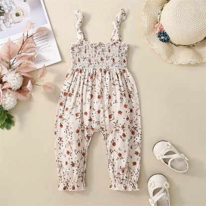 Baby Girl Floral Jumpsuit – Tie-Up Suspender Overalls Romper (Summer Outfit, 0-24 Months, 2024 New)