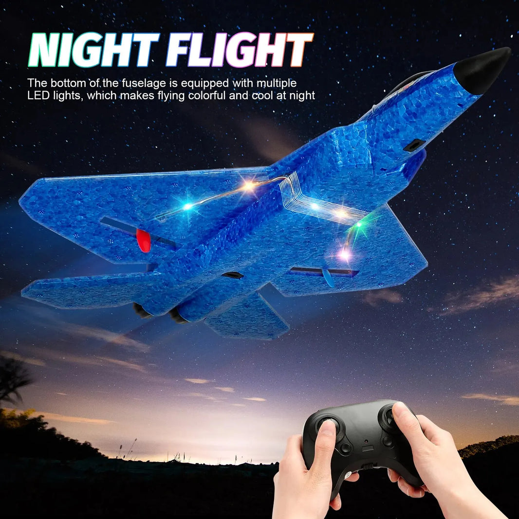 F22 Raptor RC Plane 2.4G 2CH Remote Control Flying Glider with LED Lights EPP Foam