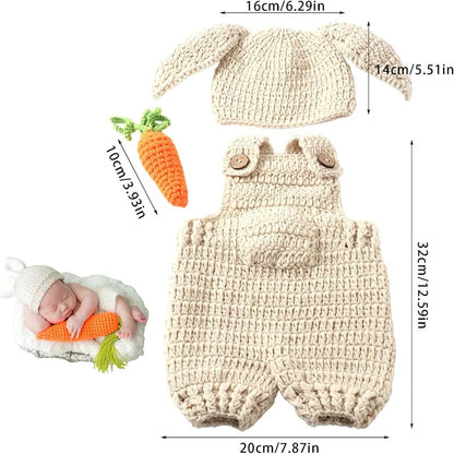 Christmas Costumes Newborn Photography Clothing Knitted Rabbit Hat Overalls and Carrot Set Baby Photoshoot Outfits