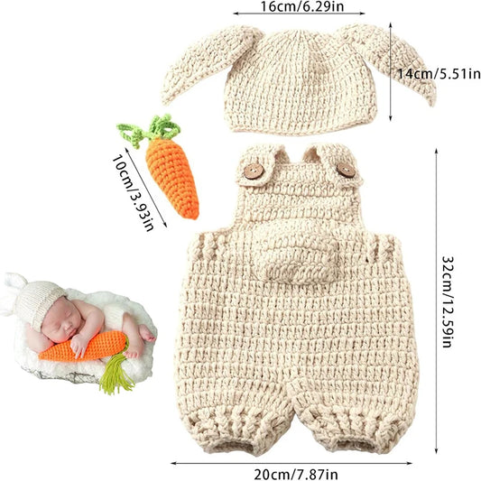 Christmas Costumes Newborn Photography Clothing Knitted Rabbit Hat Overalls and Carrot Set Baby Photoshoot Outfits