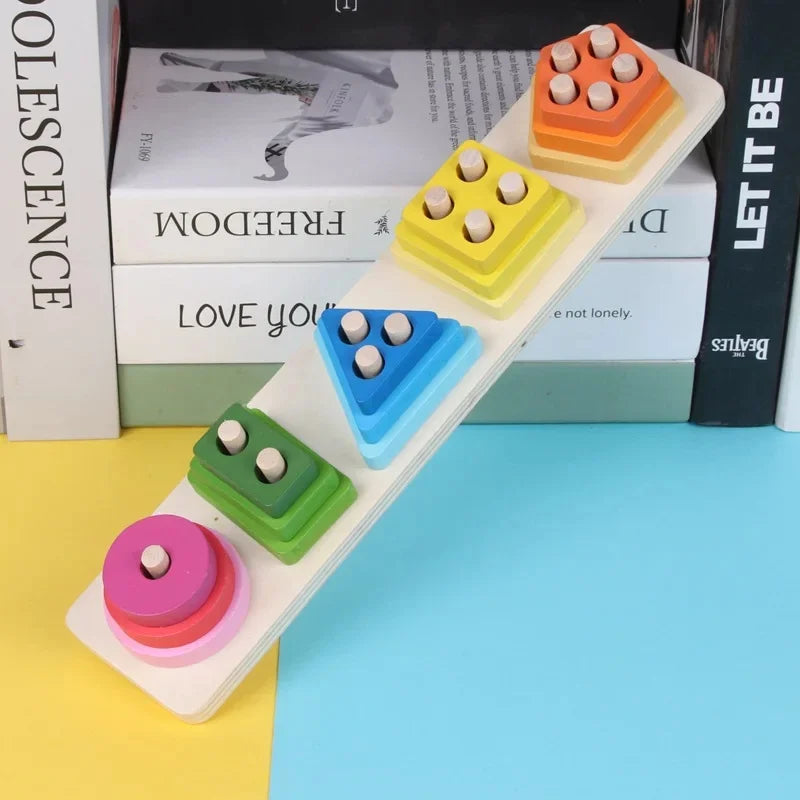 Educational Rainbow Tower Four Column Shape Twist Baby Toy