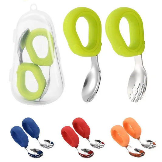 Cartoon Baby Tableware Set - Infant Food Feeding Spoon & Fork, Stainless Steel Toddler Dinnerware, Children Utensils & Cutlery Gadgets