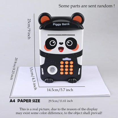 Panda Piggy Bank Fingerprint Password Unlock Automatic Induction Roll Simulation ATM Toy for Kids 3+
