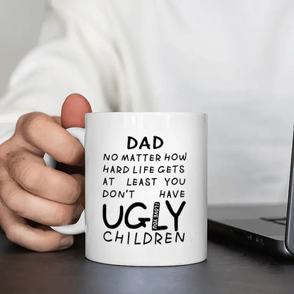 Insulated Ceramic Coffee Mug 10.8 fl oz (320 ml) - Funny 'Ugly Young Men' Quote - Gift for Dad from Daughter, Son or Wife - Hand Wash Only, Reusable