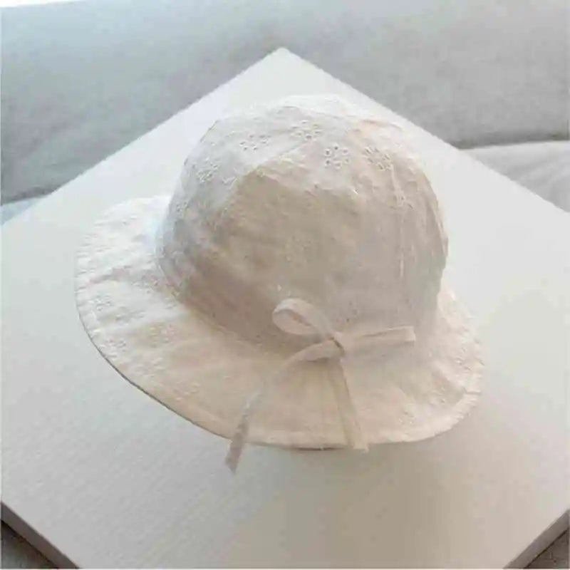 Baby Girls Cotton Breathable Bucket Hat with Bow — Adjustable Strap Sun Hat for 3–24 Months (42–48 cm / 16.5–18.9 in)