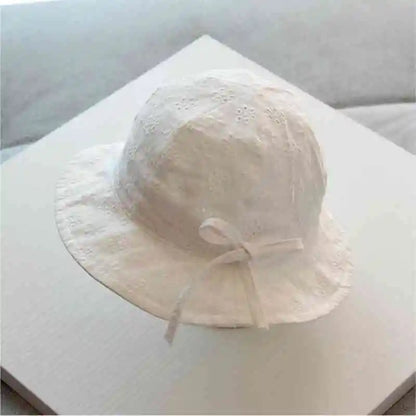 Baby Girls Cotton Breathable Bucket Hat with Bow — Adjustable Strap Sun Hat for 3–24 Months (42–48 cm / 16.5–18.9 in)