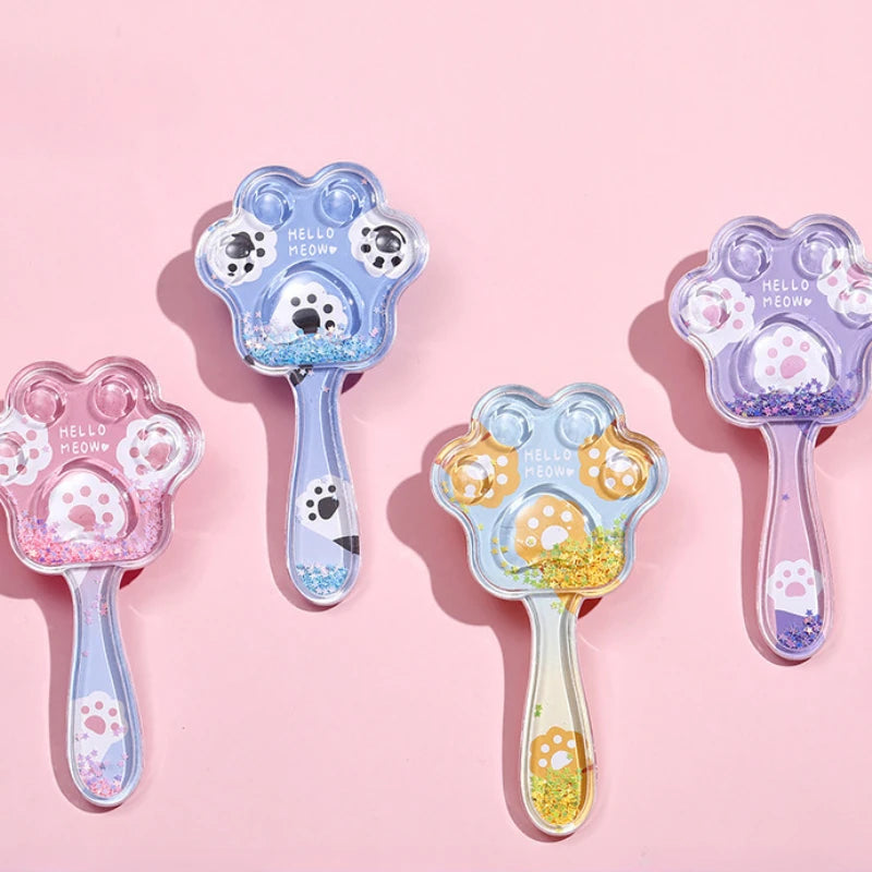1 Piece Transparent Cartoon Kids Hair Brush – Glitter Cat Paw Massage Cushion Comb for Girls, Children's Hair Care Tool