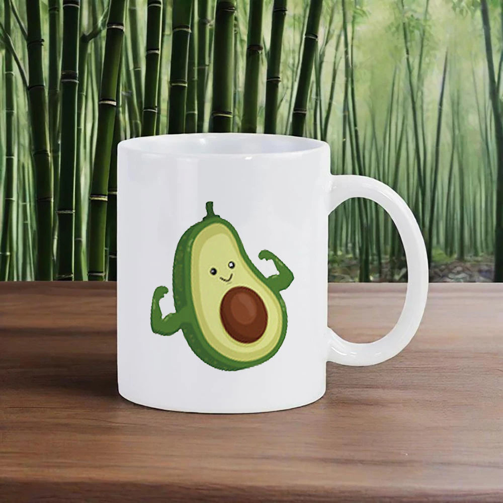 Cute Avocado Porcelain Coffee Mug - Cartoon Green Avocado Breakfast & Juice Cup, 11 oz (320 ml)