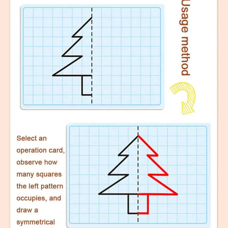 30-Page Children’s Grid Symmetrical Drawing Toy – Fine Motor Skills and 4-Color Brush Control Training