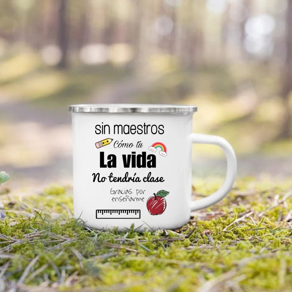 Thank You Teacher Enamel Coffee Mug – 'Without Teachers Like You' Printed Coffee Cup, 3.14 x 3.35 in (8 x 8.5 cm) Teacher Gift