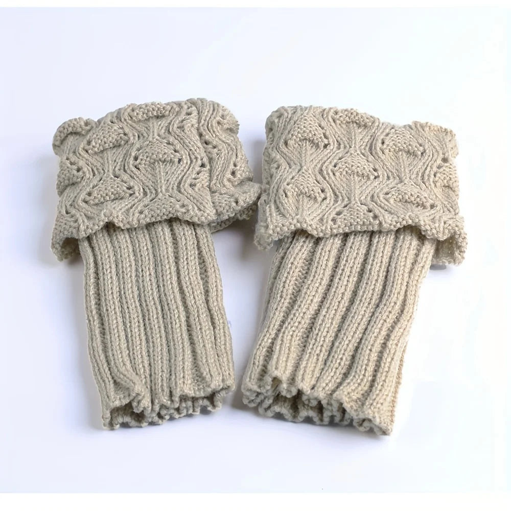 Elegant Women's Winter Boot Cuffs - Soft Knitted Acrylic Leg Warmers | Cozy Stretchable Ankle Socks | 1 Pair
