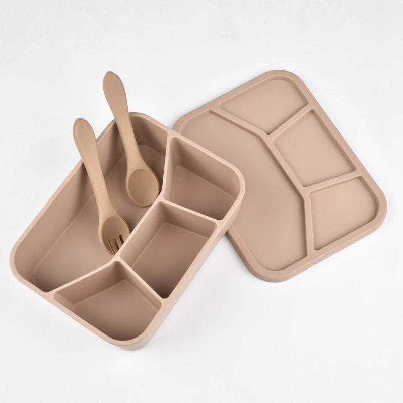 Silicone Lunch Box with Cover, Fork & Spoon – Reusable Fresh-Keeping Food Containers, Fruit Snack Bento Box, Picnic Case