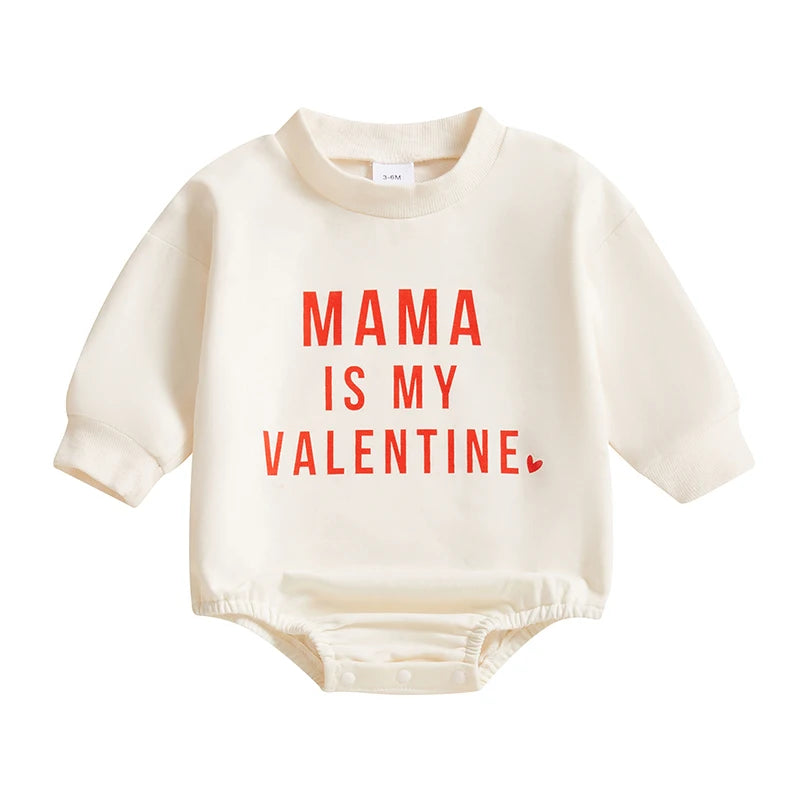 Baby Boy Valentine’s Day Romper – Casual Letter Print Long Sleeve Jumpsuit for Infant Toddler – Cute Valentine’s Outfit
